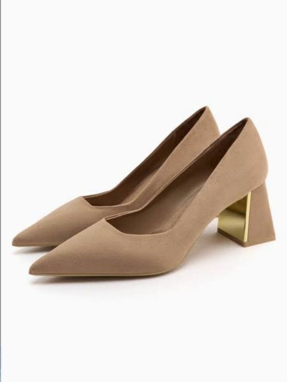 ZARA Nude Suede Pointed Toe Block Heel Pumps Size 38 (7.5)